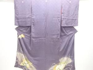 アンティーク 紋錦紗檜扇に花模様刺繍三つ紋着物